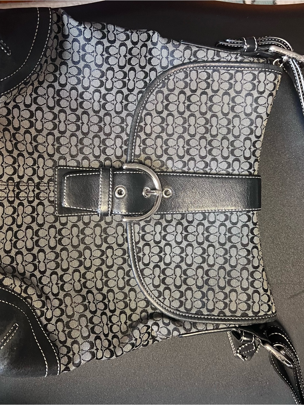 Coach Black and Gray Signature Coated Canvas Shoulder Bag